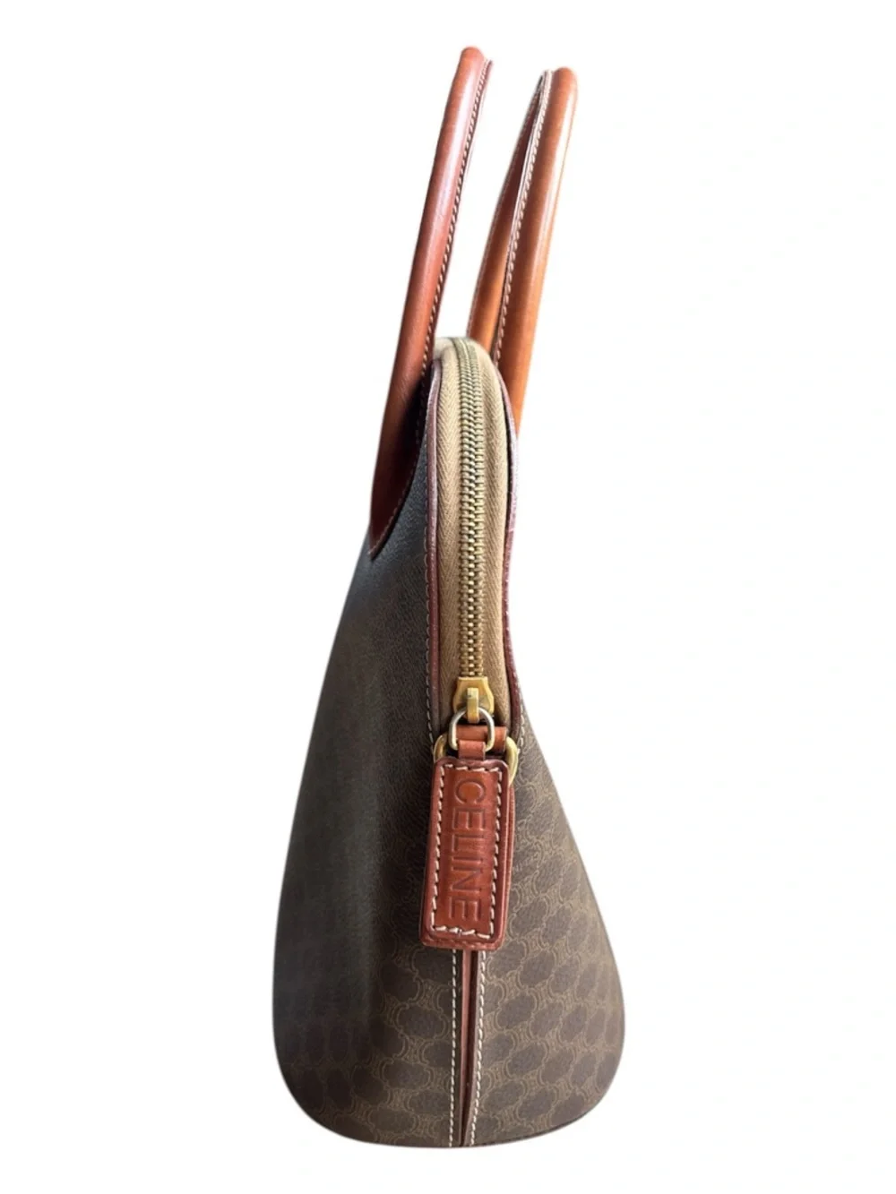 CELINE Set Macadame Dome Bag Satchel & Coin Purse VTG + COA Brown Luxury 10x12x5 - Picture 7 of 15